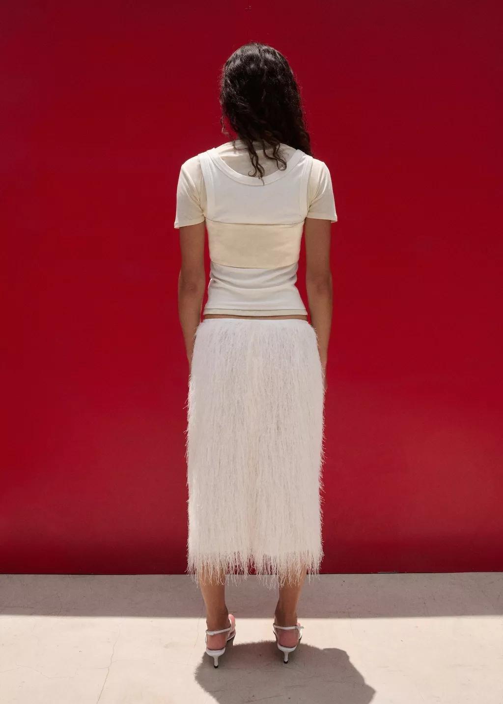White Midi Skirt With Textured Yarn, 0201_02, large image number 2