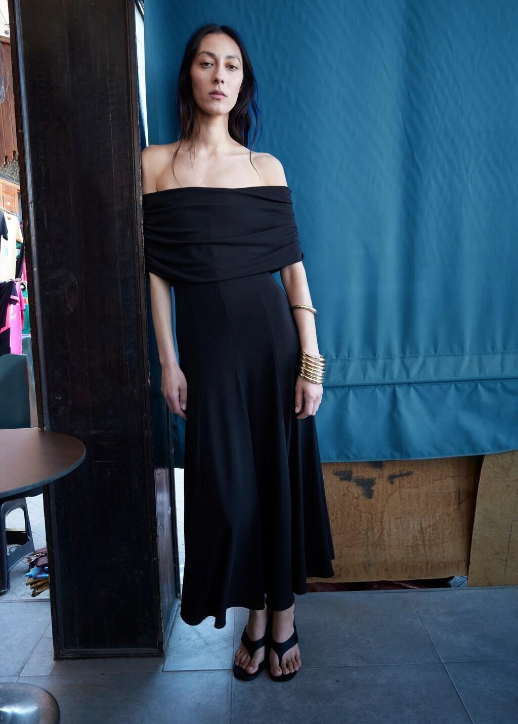 Black Strapless Flared Dress, Black, large image number 0