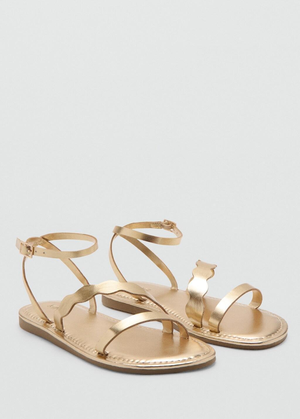 Gold Metallic Strappy Sandals, Kids Girl, Gold, large image number 0