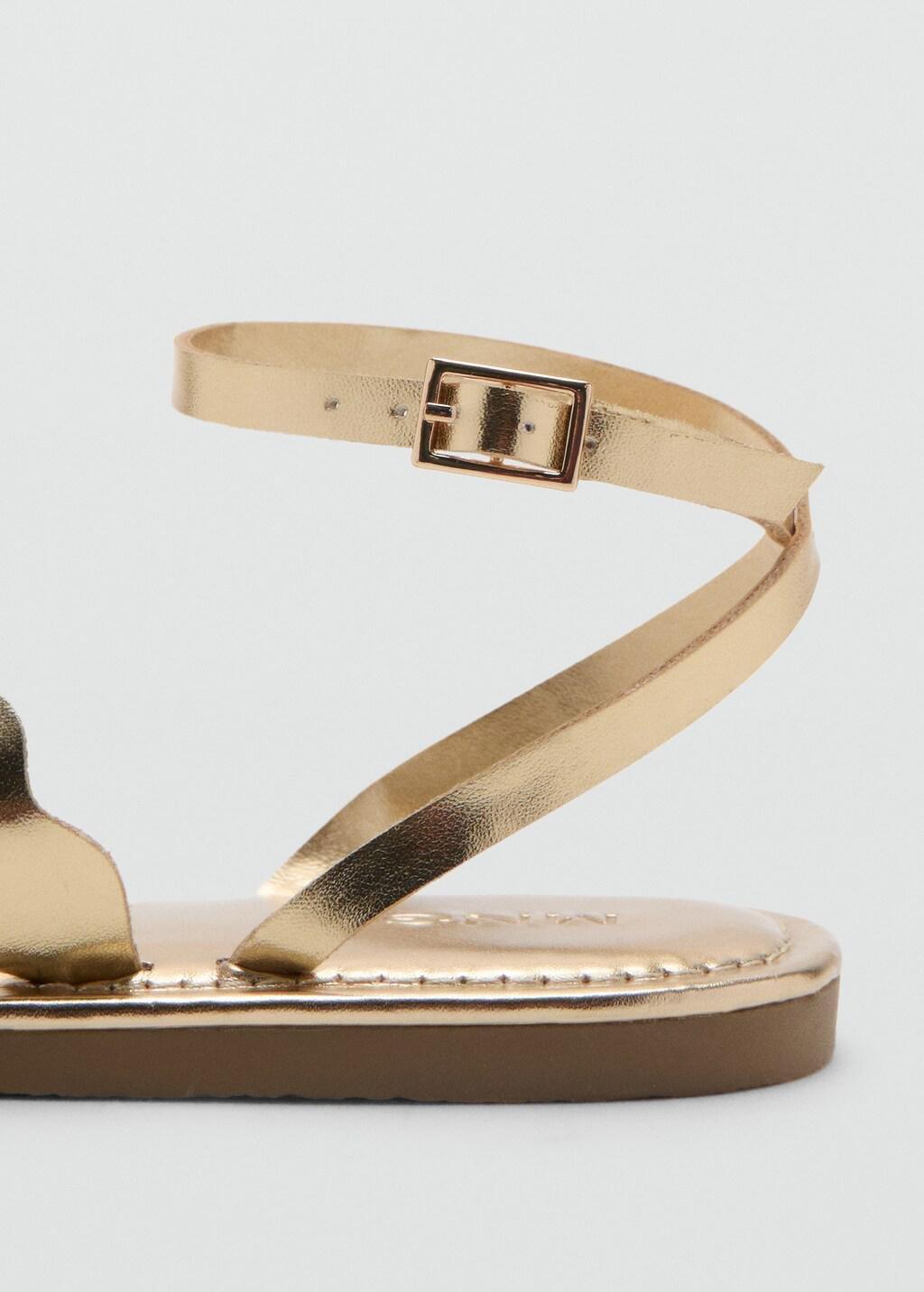 Gold Metallic Strappy Sandals, Kids Girl, Gold, medium