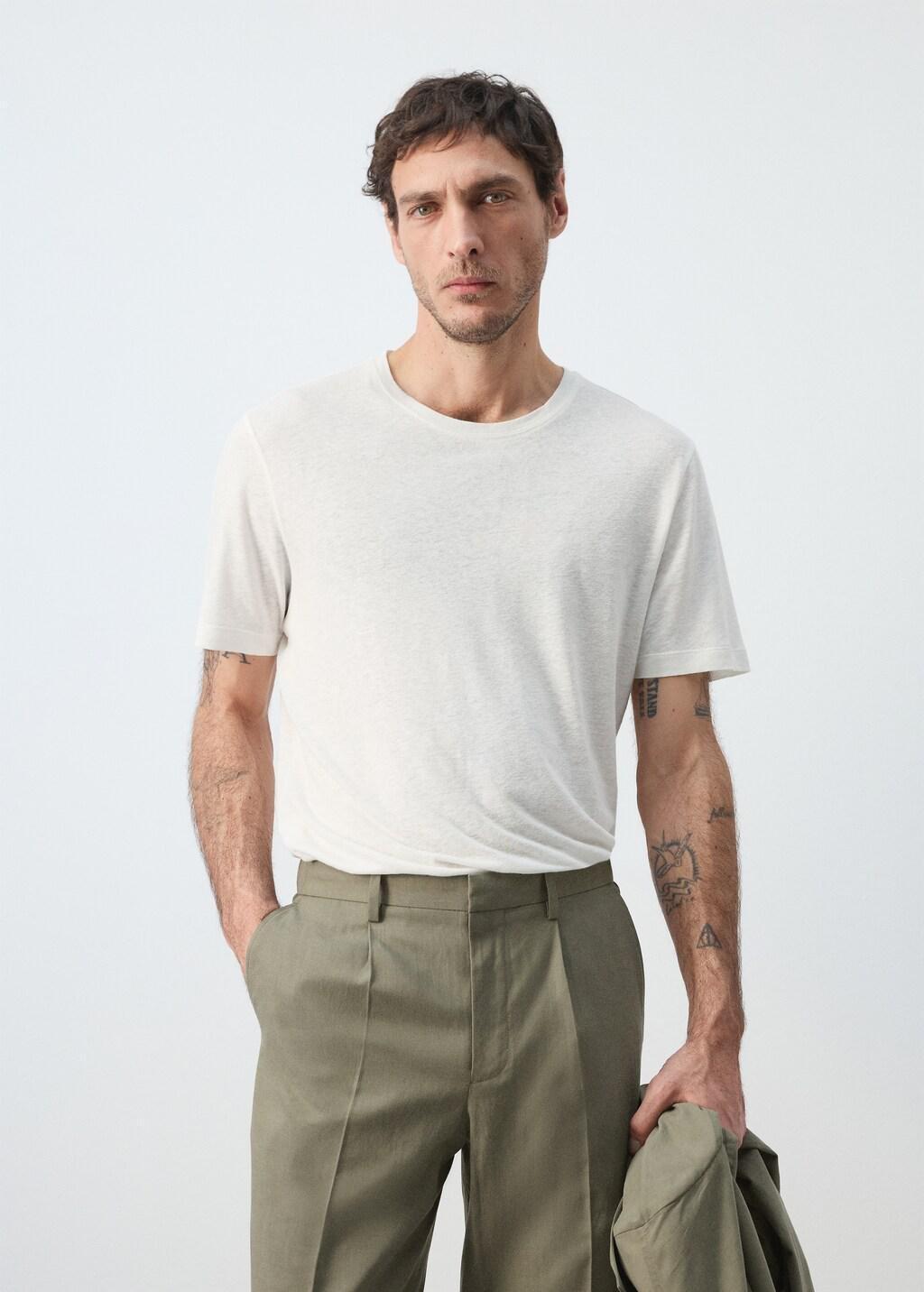 WHITE Linen slim-fit t-shirt, 0201_01, large image number 3