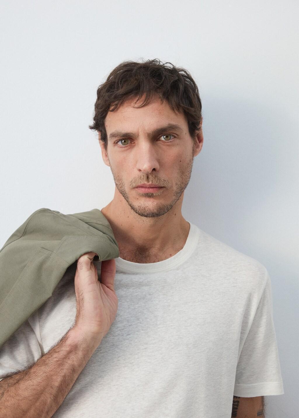 WHITE Linen slim-fit t-shirt, 0201_01, large image number 4
