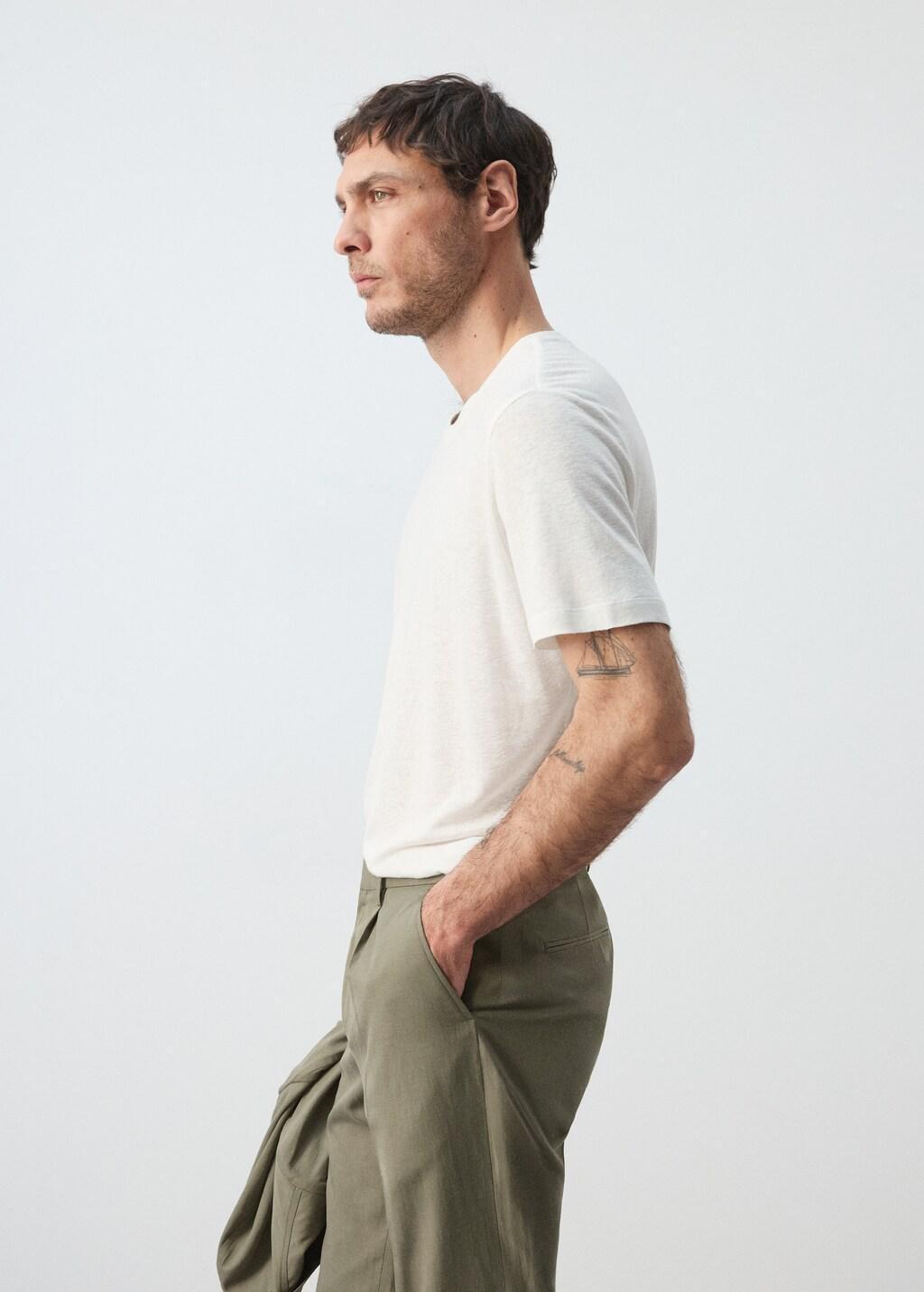 WHITE Linen slim-fit t-shirt, 0201_01, large image number 6