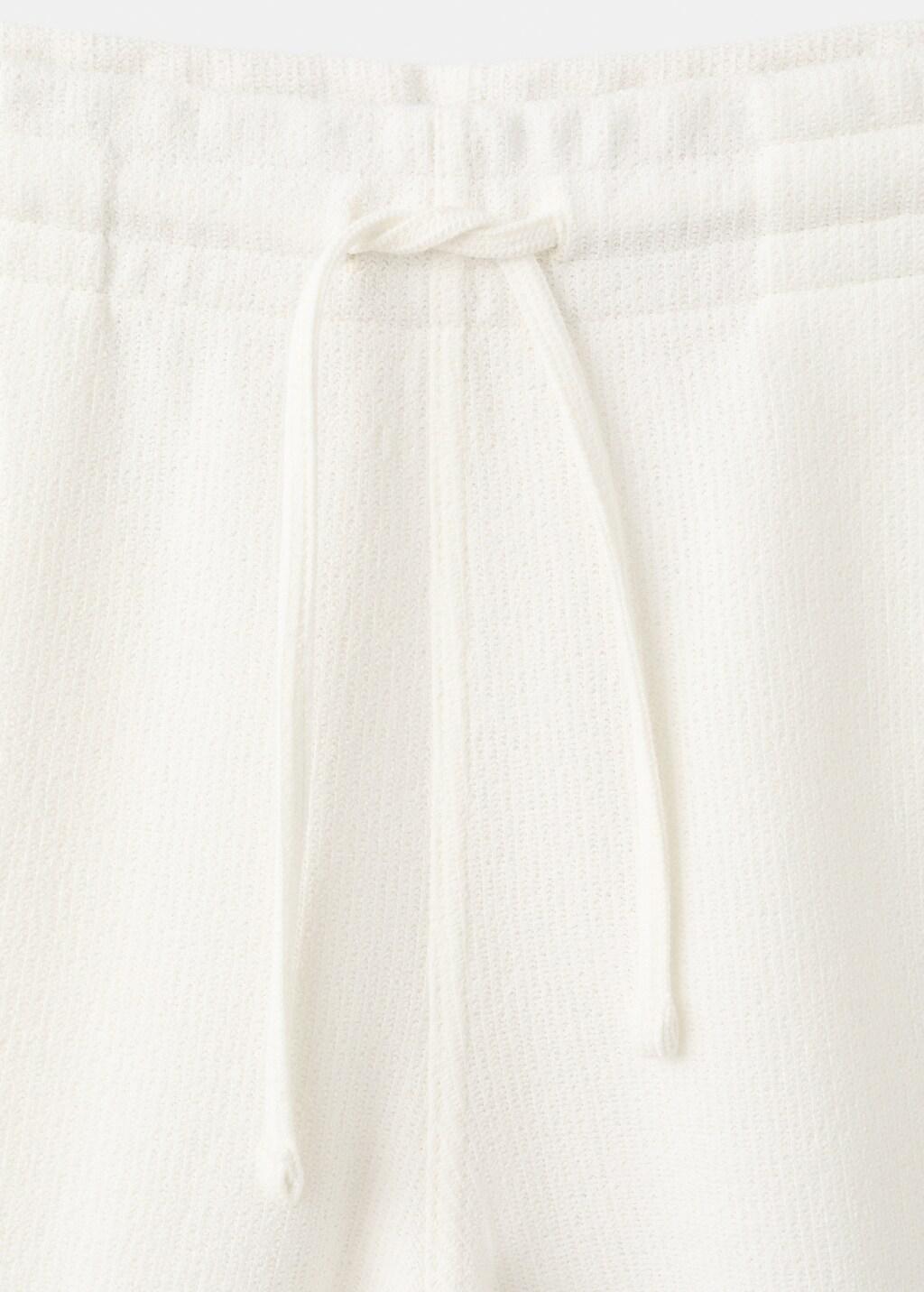 White Textured Cotton Bermuda Shorts With Drawstring, White, large image number 1