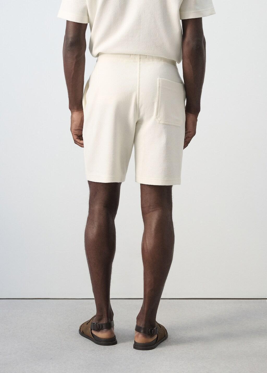 White Textured Cotton Bermuda Shorts With Drawstring, White, large image number 2