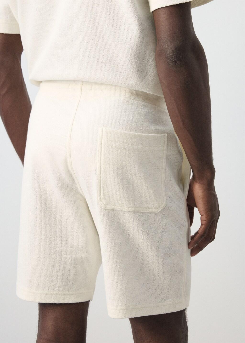White Textured Cotton Bermuda Shorts With Drawstring, White, large image number 6
