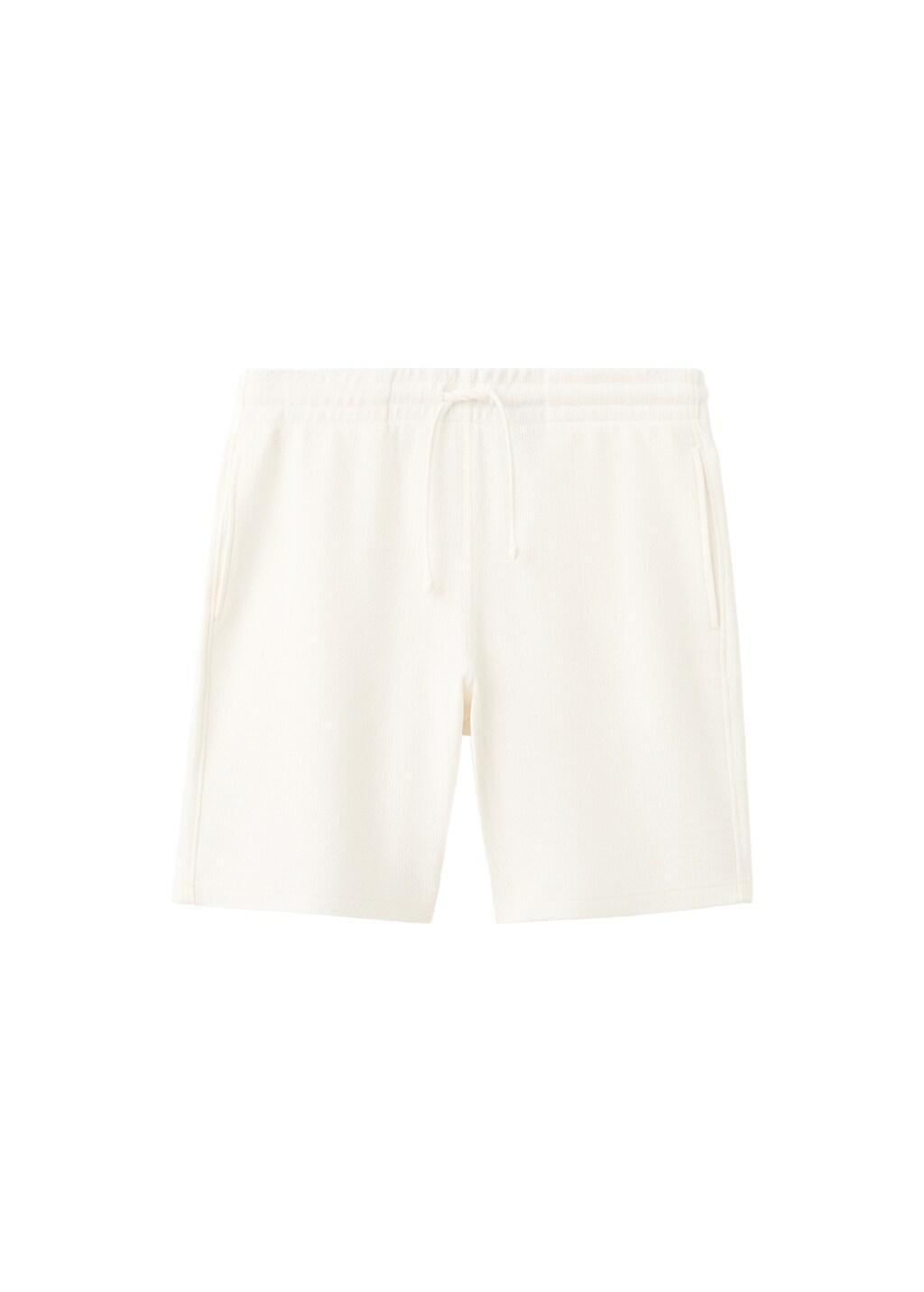 White Textured Cotton Bermuda Shorts With Drawstring, White, large image number 7