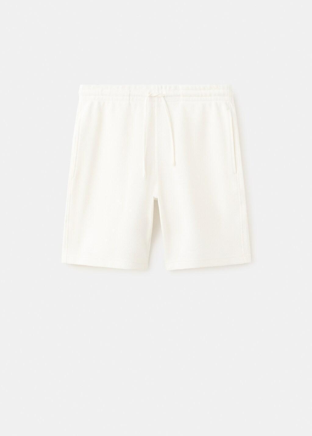 White Textured Cotton Bermuda Shorts With Drawstring, White, large image number 8