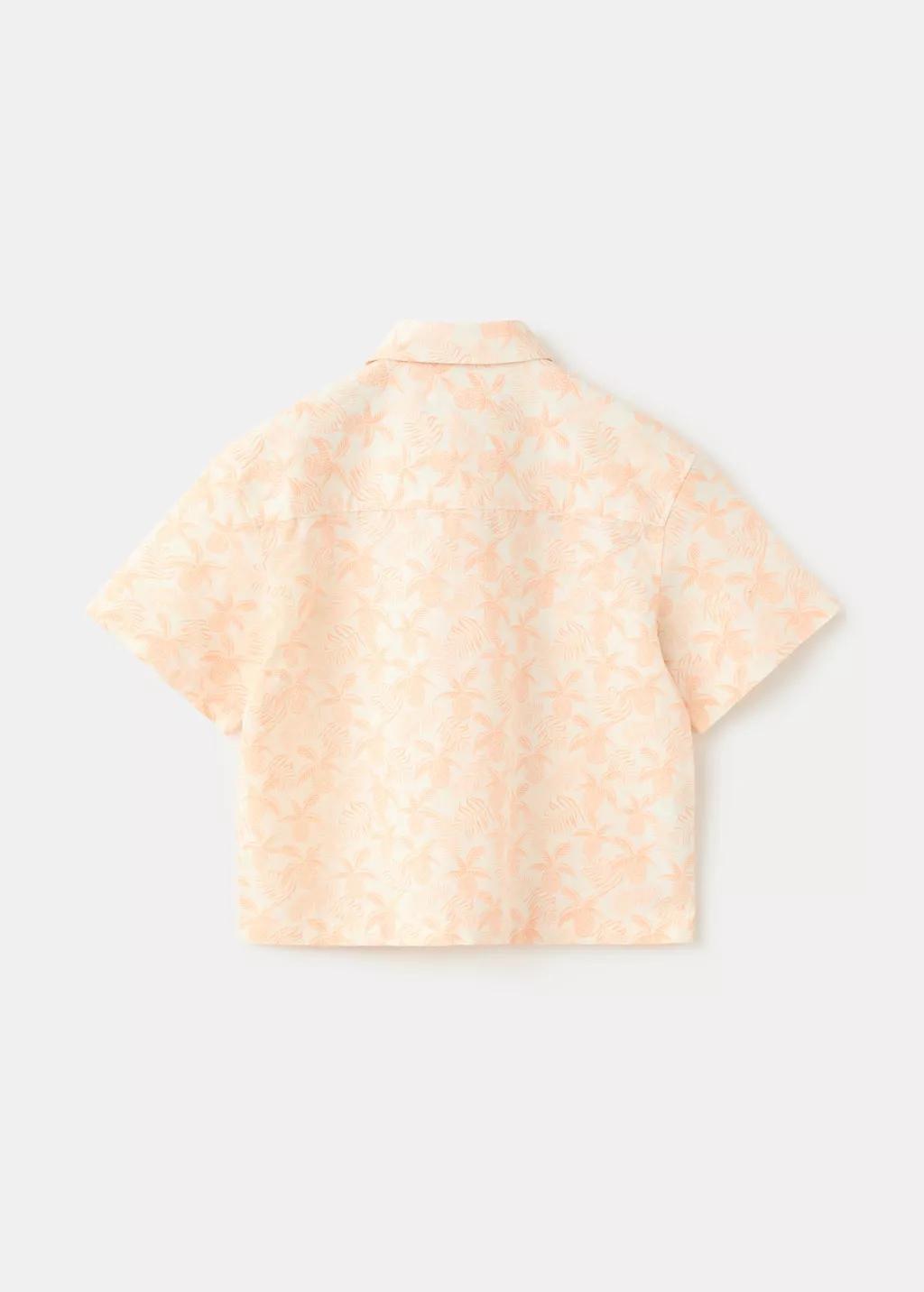 Orange Palm Print Shirt, Kids Boys, Light-Pastel Orange, large image number 1