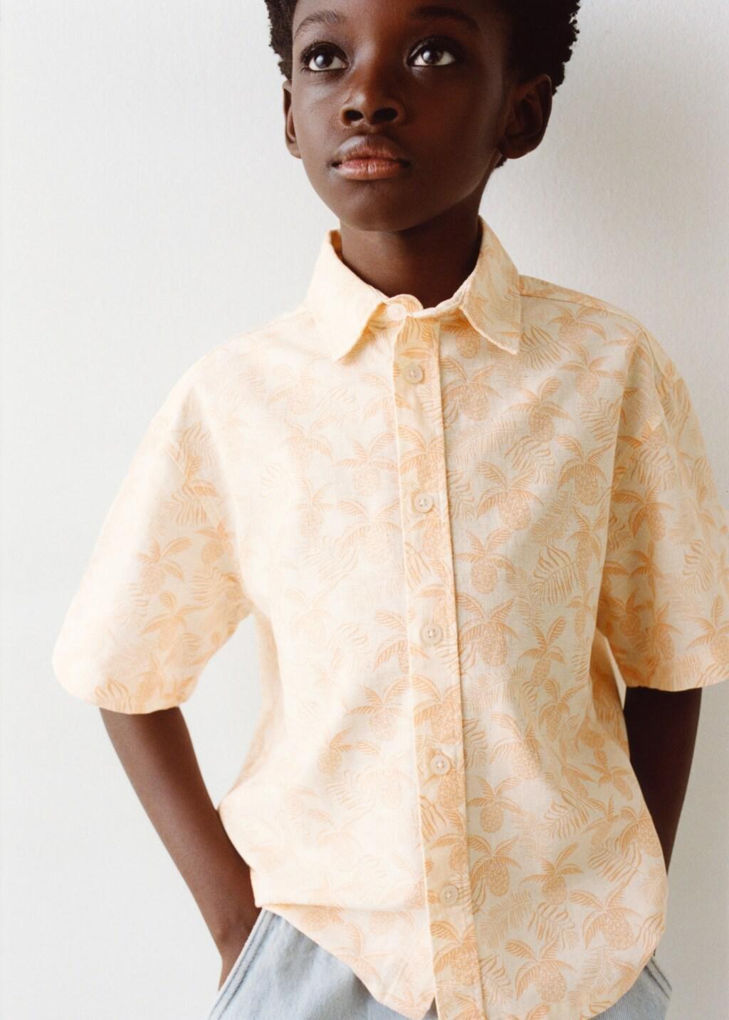 Orange Palm Print Shirt, Kids Boys, Light-Pastel Orange, large image number 3