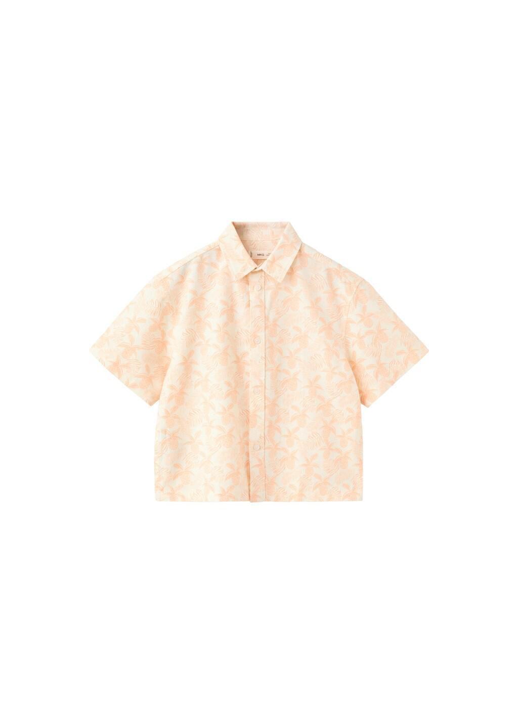 Orange Palm Print Shirt, Kids Boys, Light-Pastel Orange, large image number 4