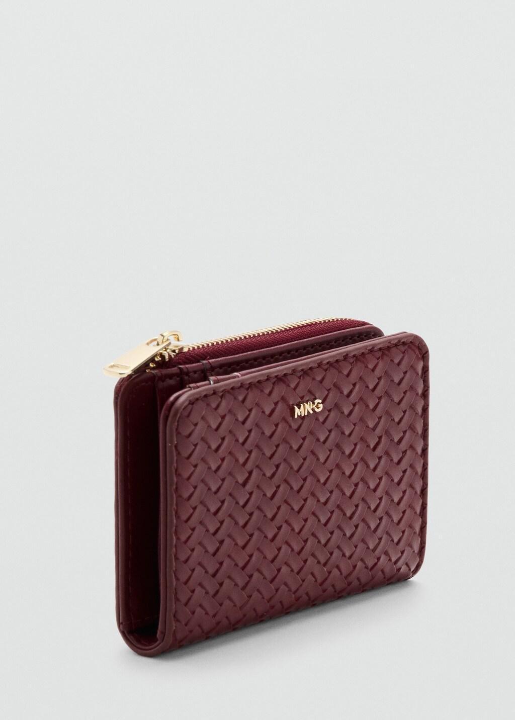 Red Small Braided Wallet, Dark Red, large image number 0