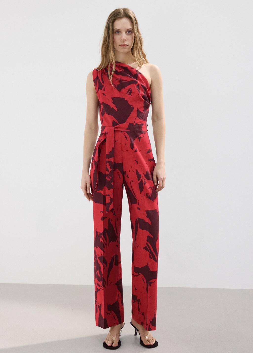 Red Printed Asymmetrical Jumpsuit, Red, large image number 0