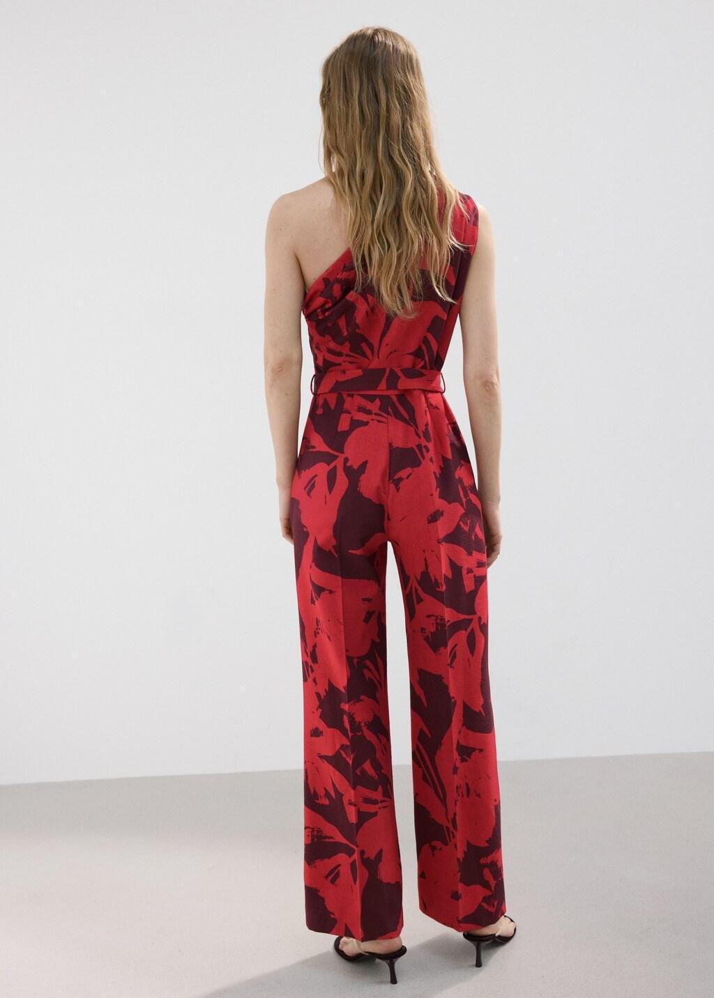 Red Printed Asymmetrical Jumpsuit, Red, medium