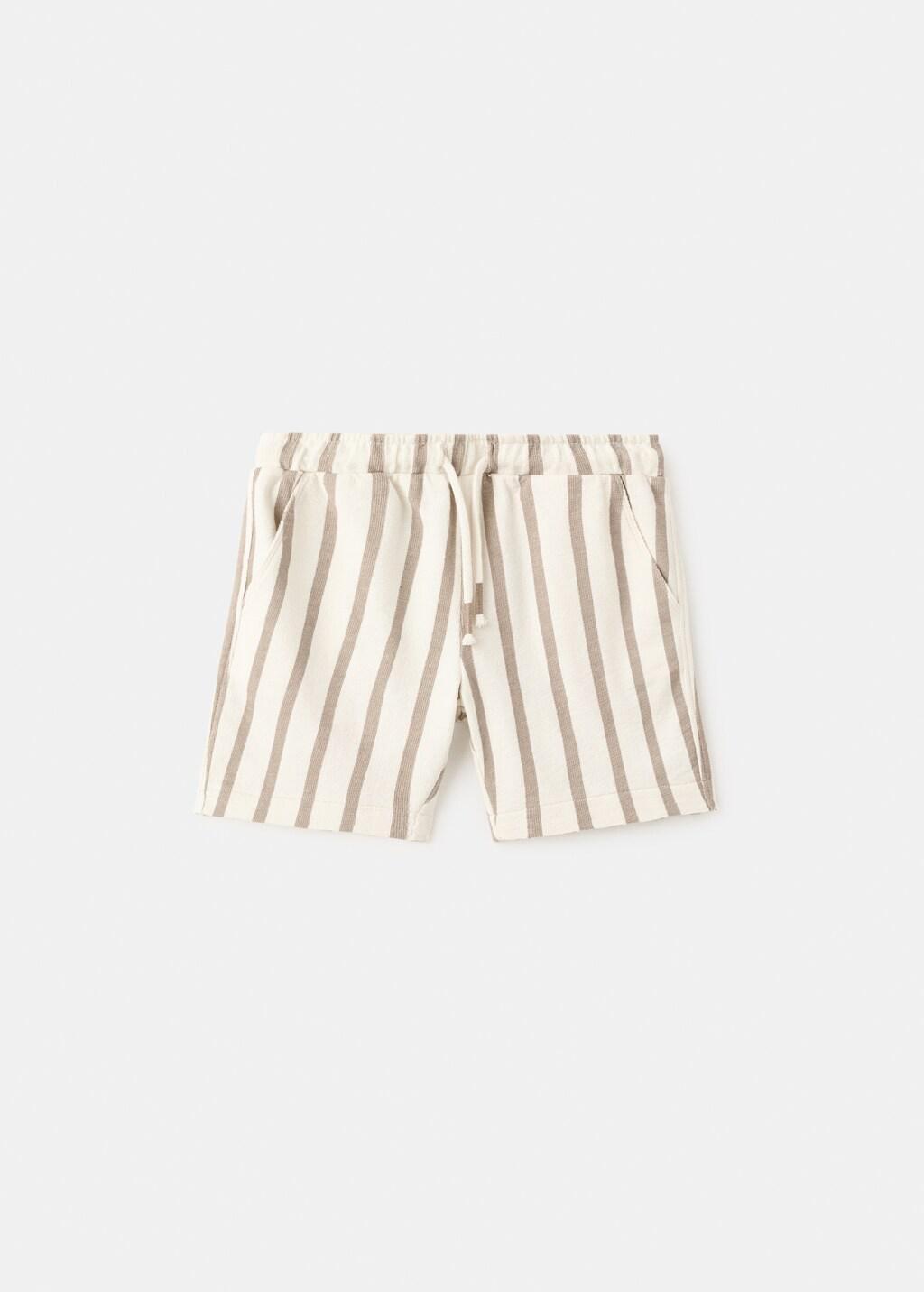 Brown Striped Cotton Bermuda Shorts, Baby Boys, Medium Brown, large image number 4