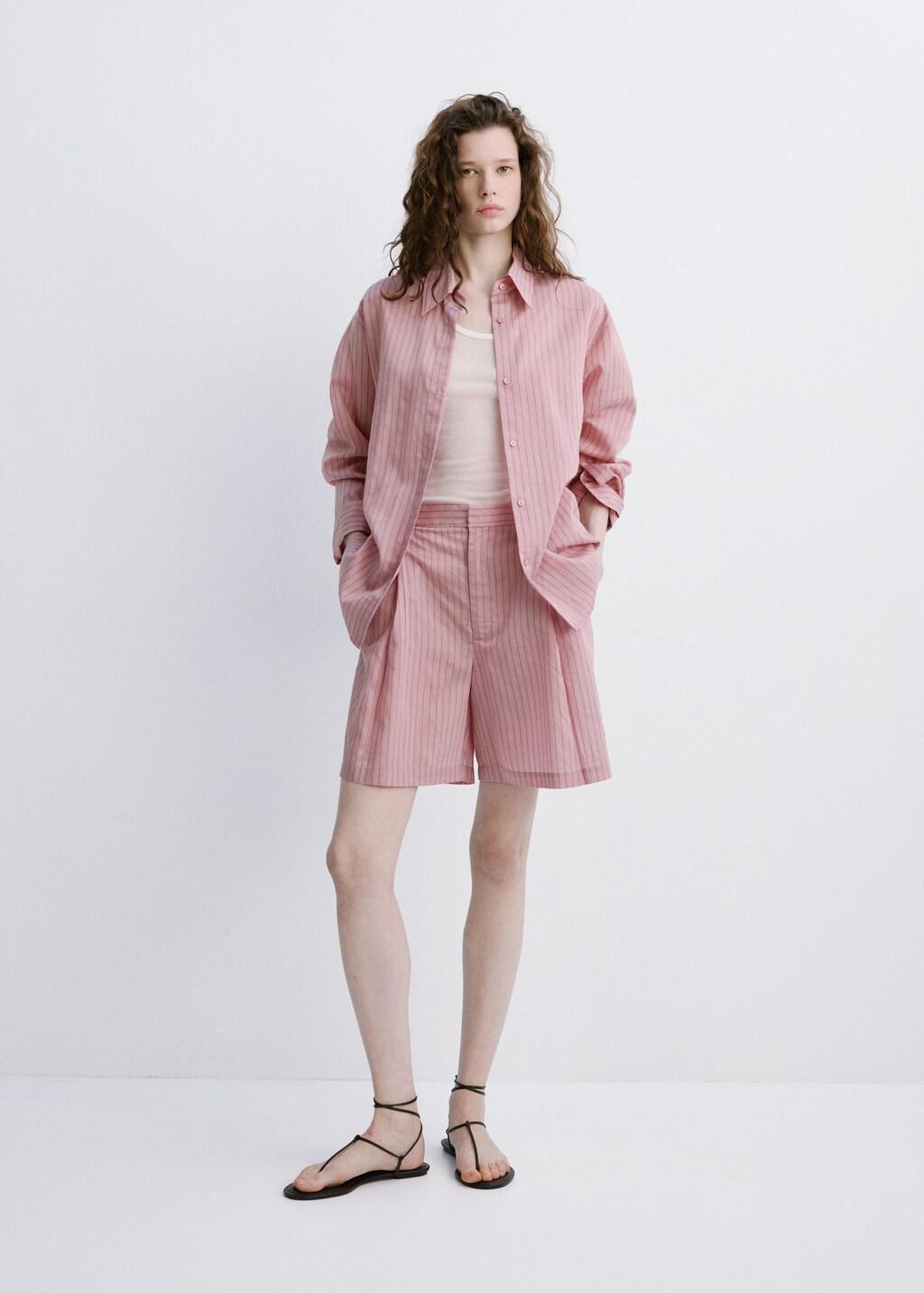 Pink Pinstripe Straight Bermudas, Light-Pastel Pink, large image number 0