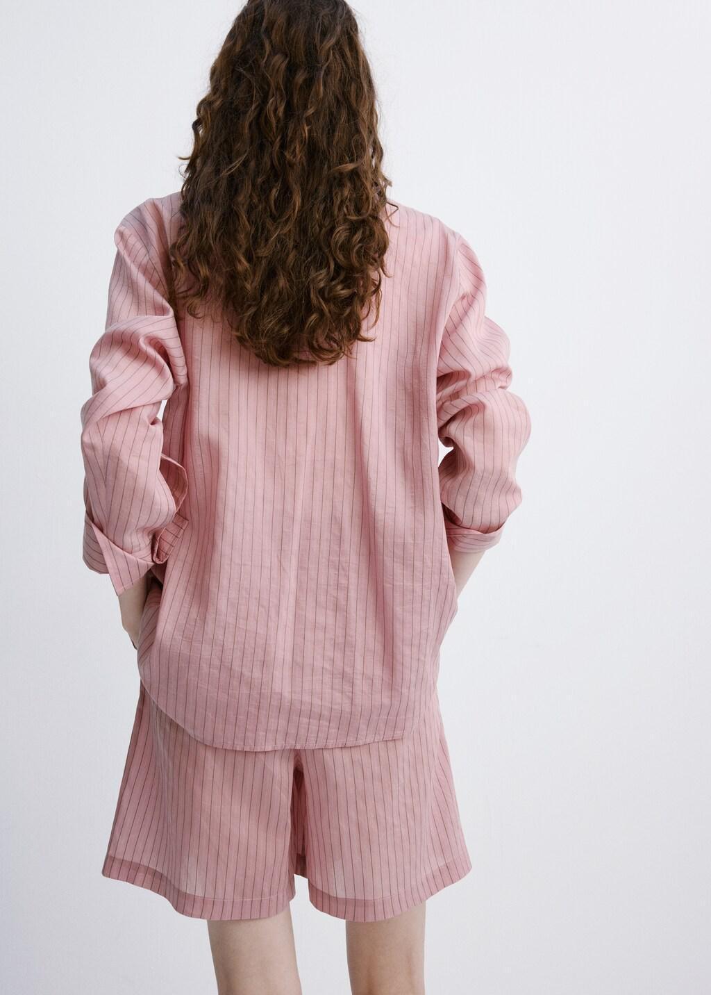 Pink Pinstripe Straight Bermudas, Light-Pastel Pink, large image number 2