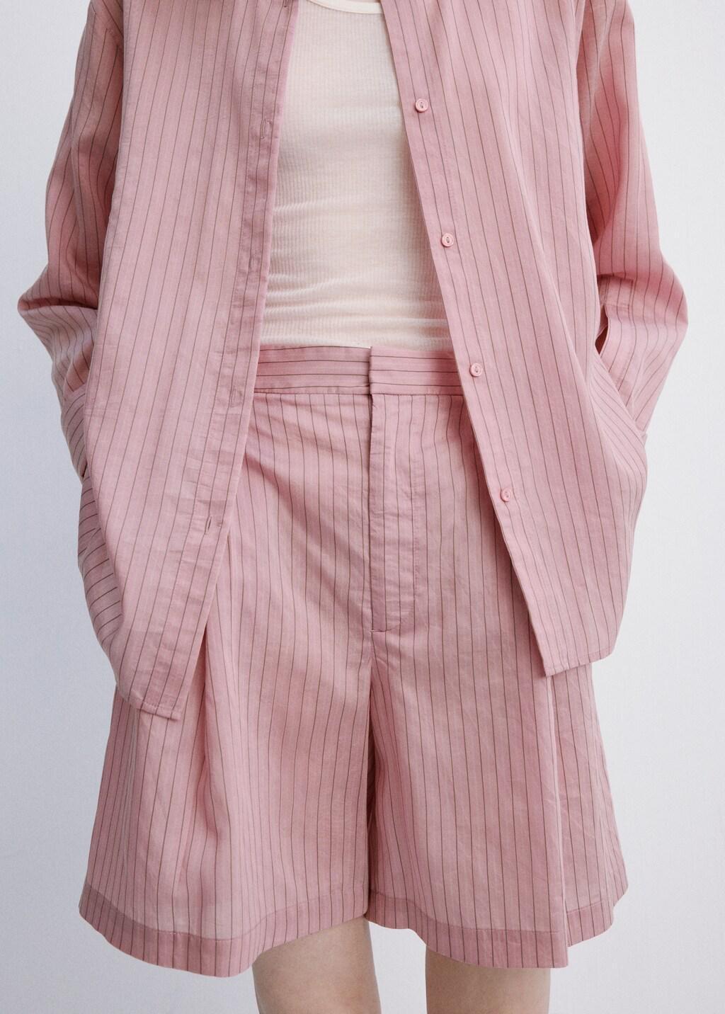 Pink Pinstripe Straight Bermudas, Light-Pastel Pink, large image number 3