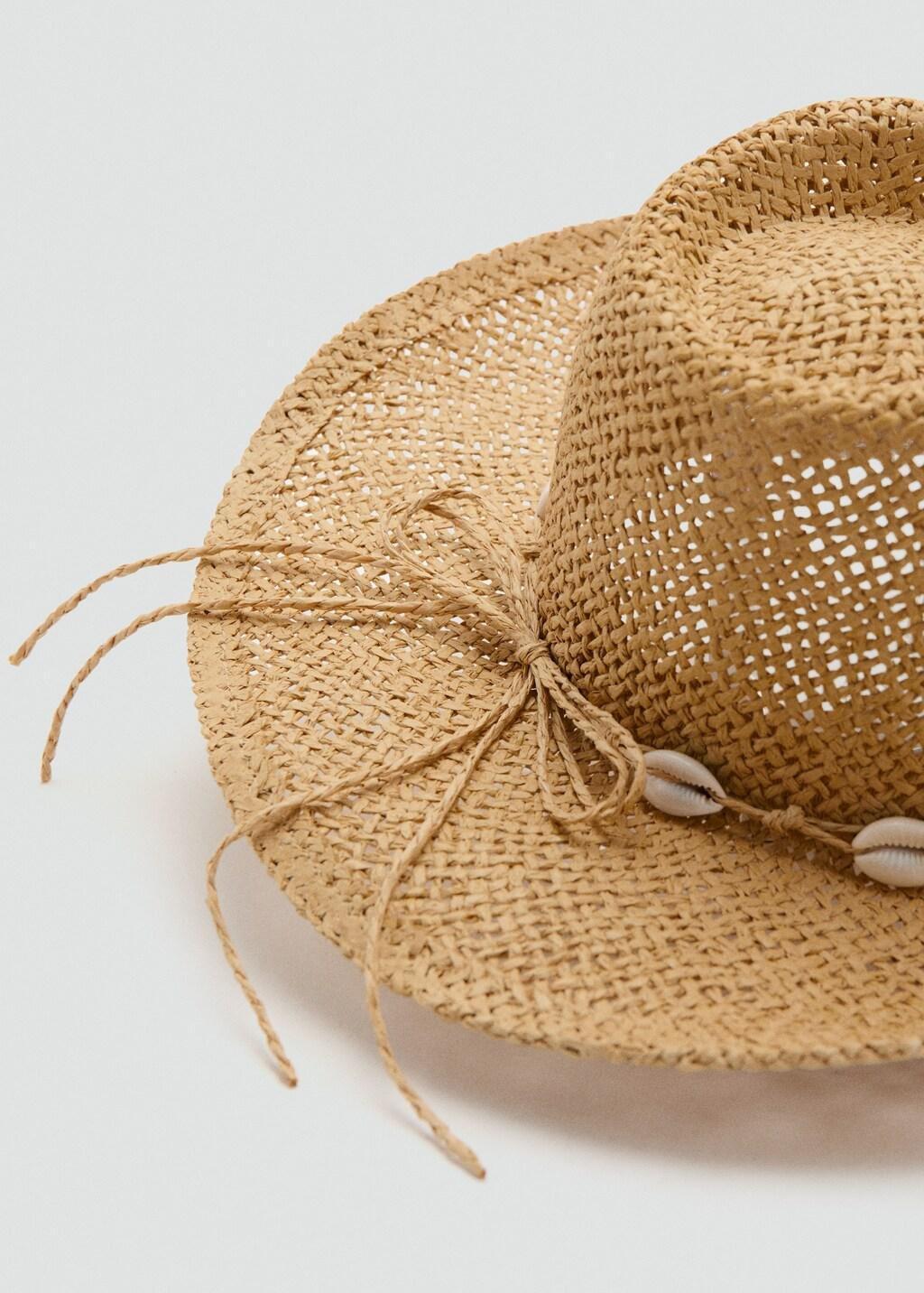 Beige Natural Fibre Hat With Shells, 0201_08, large image number 1