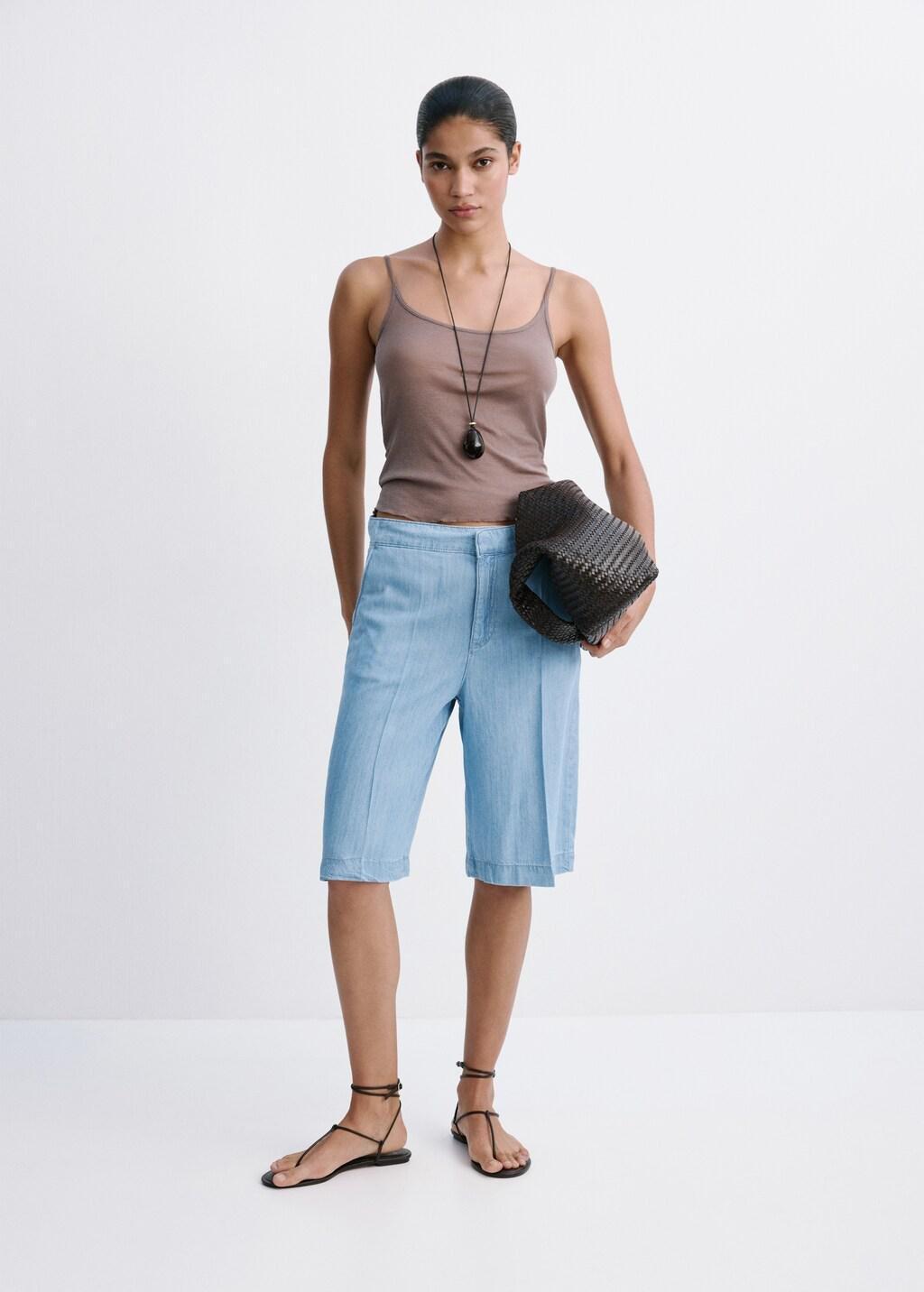 Blue Straight Low-Rise Denim Bermuda Shorts, 0201_TC, large image number 0