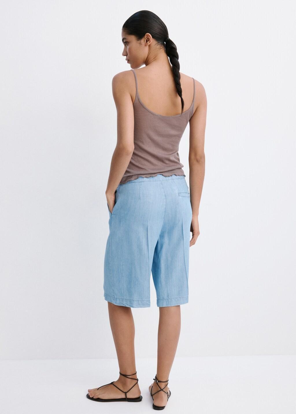 Blue Straight Low-Rise Denim Bermuda Shorts, 0201_TC, large image number 2