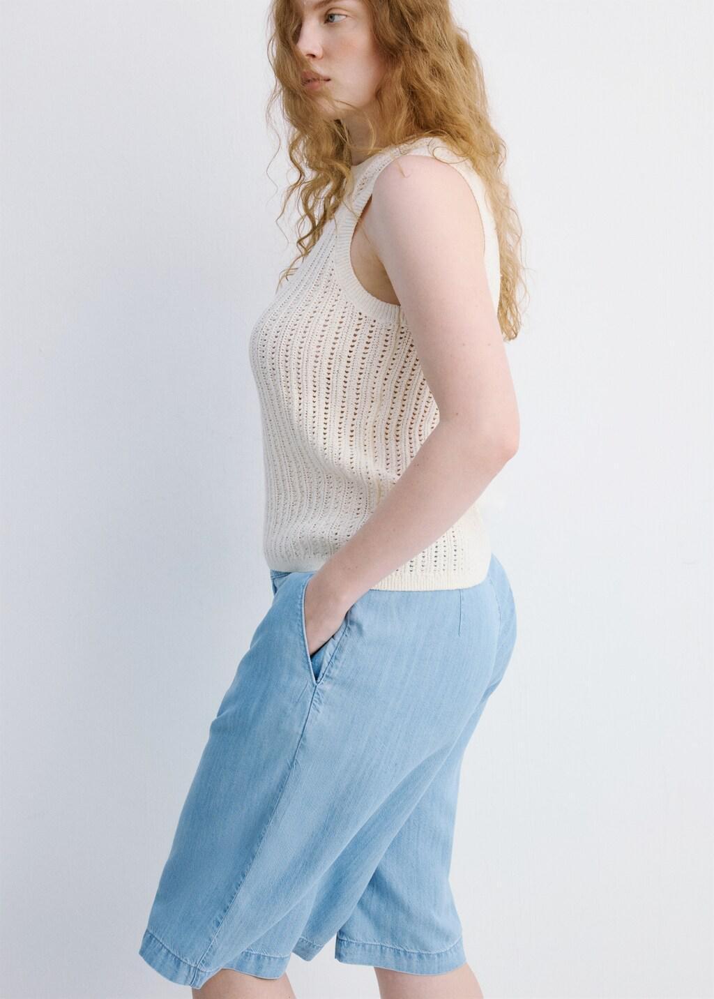 Blue Straight Low-Rise Denim Bermuda Shorts, 0201_TC, large image number 6