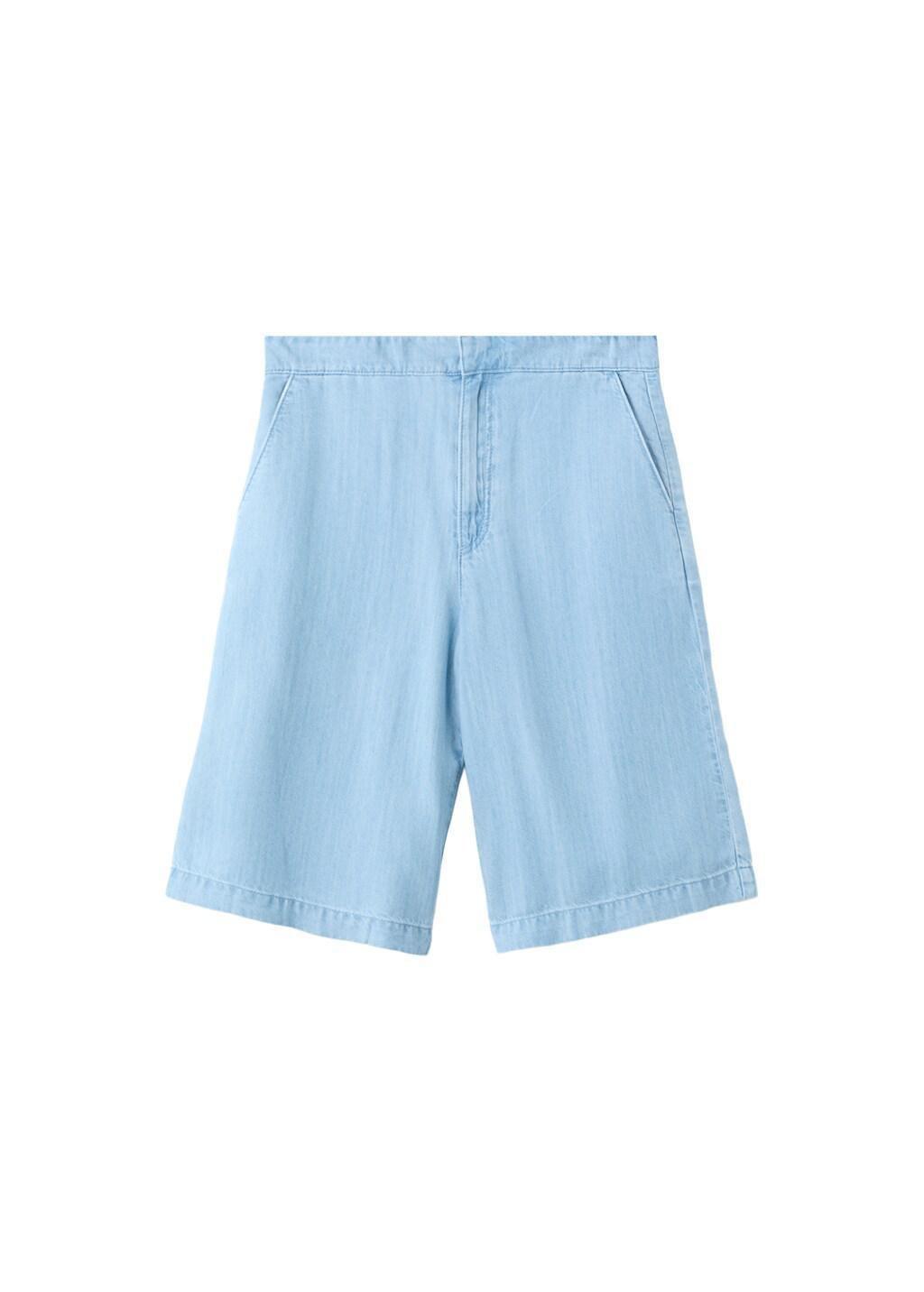 Blue Straight Low-Rise Denim Bermuda Shorts, 0201_TC, large image number 7