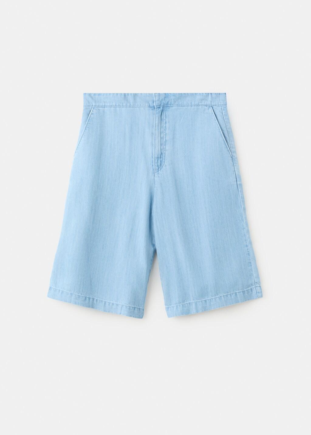Blue Straight Low-Rise Denim Bermuda Shorts, 0201_TC, large image number 8