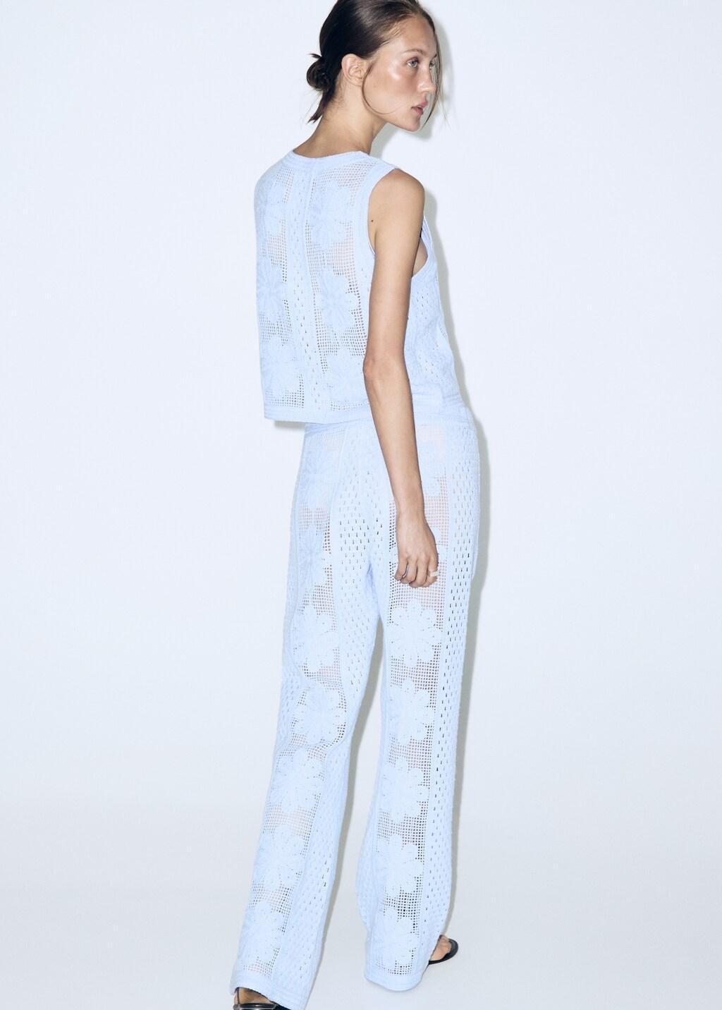 Blue Lt Pastel Broderie Anglaise Straight-Leg Trousers, Light-Pastel Blue, large image number 2
