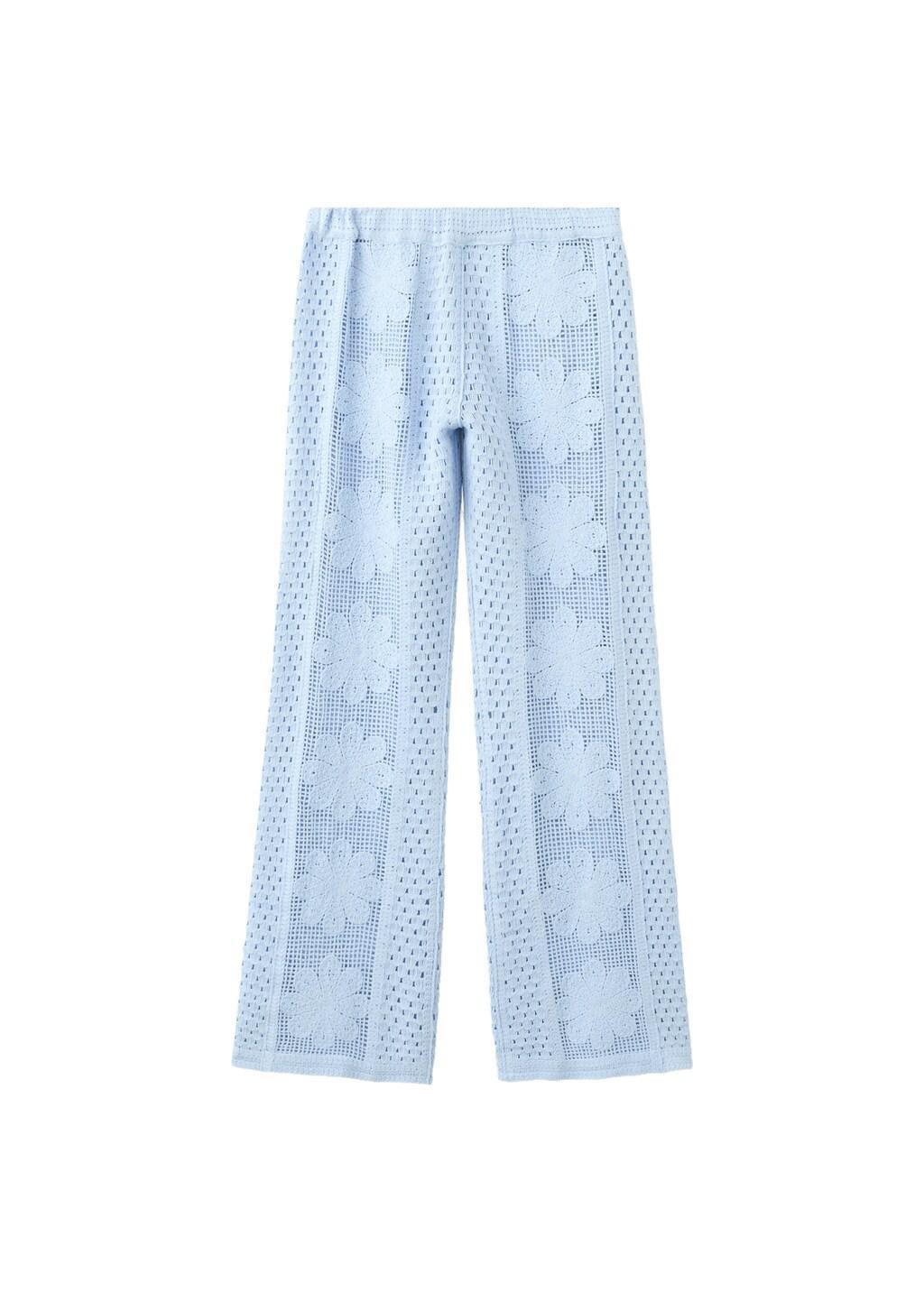 Blue Lt Pastel Broderie Anglaise Straight-Leg Trousers, Light-Pastel Blue, large image number 6