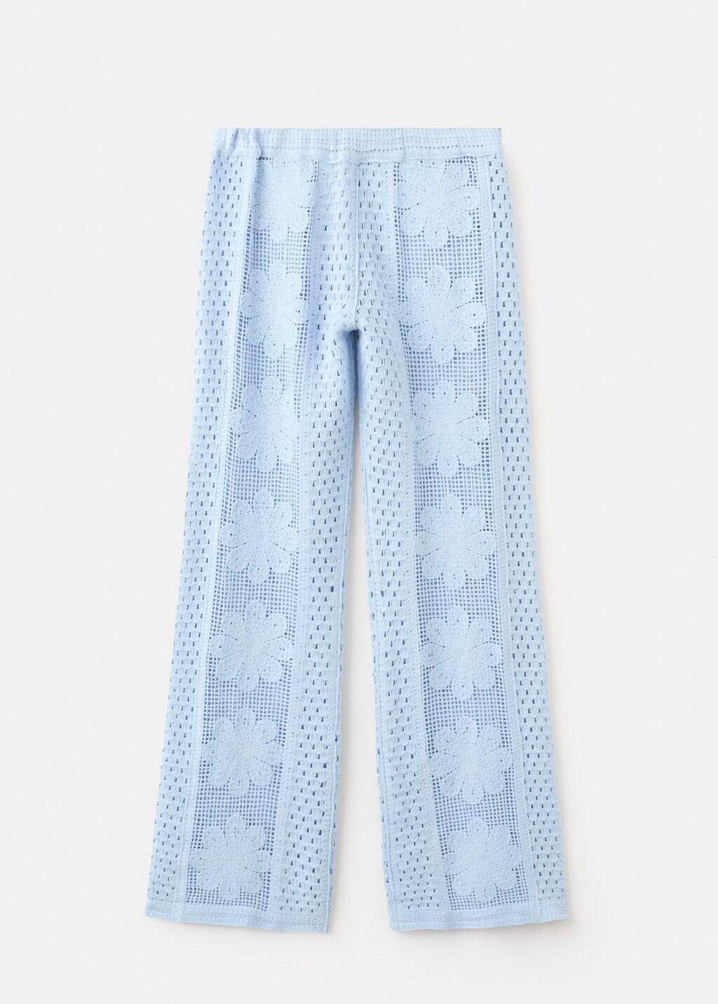 Blue Lt Pastel Broderie Anglaise Straight-Leg Trousers, Light-Pastel Blue, large image number 7