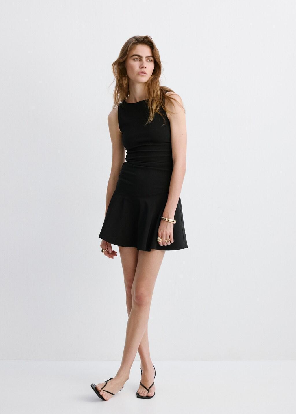 Black Draped Short A-Line Dress, 0201_99, large image number 0