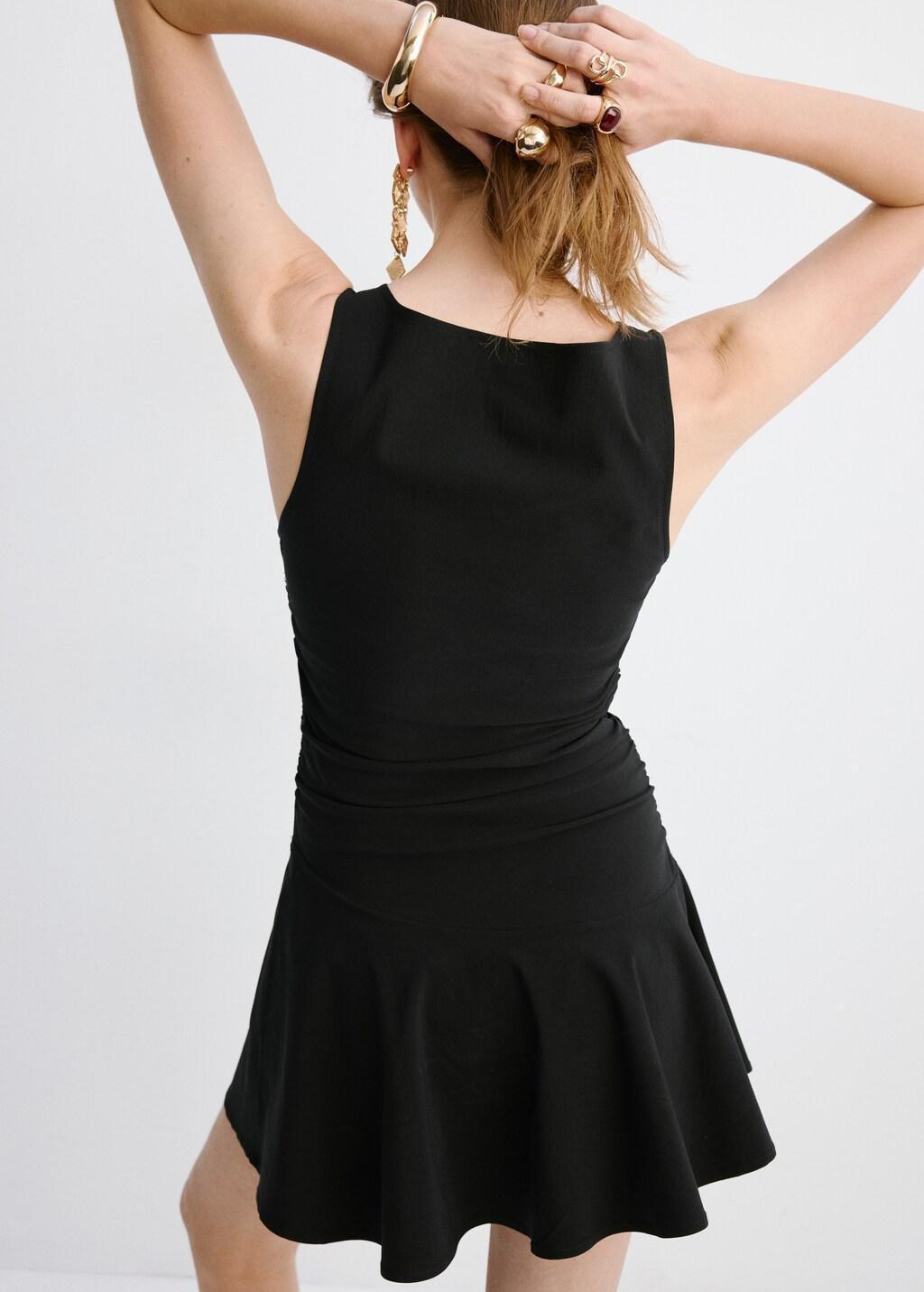 Black Draped Short A-Line Dress, 0201_99, large image number 2