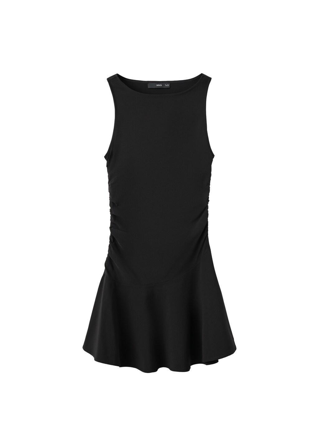 Black Draped Short A-Line Dress, 0201_99, large image number 6