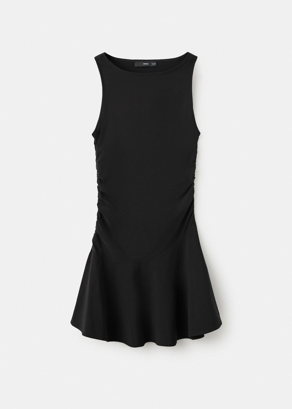 Black Draped Short A-Line Dress, 0201_99, large image number 7