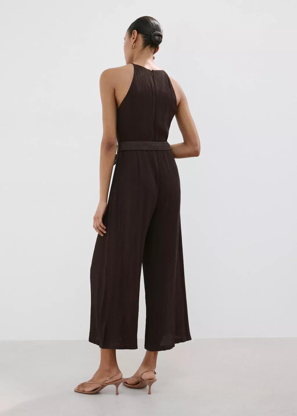 DARK BROWN Halter-neck jumpsuit with belt, 0201_32, large image number 2