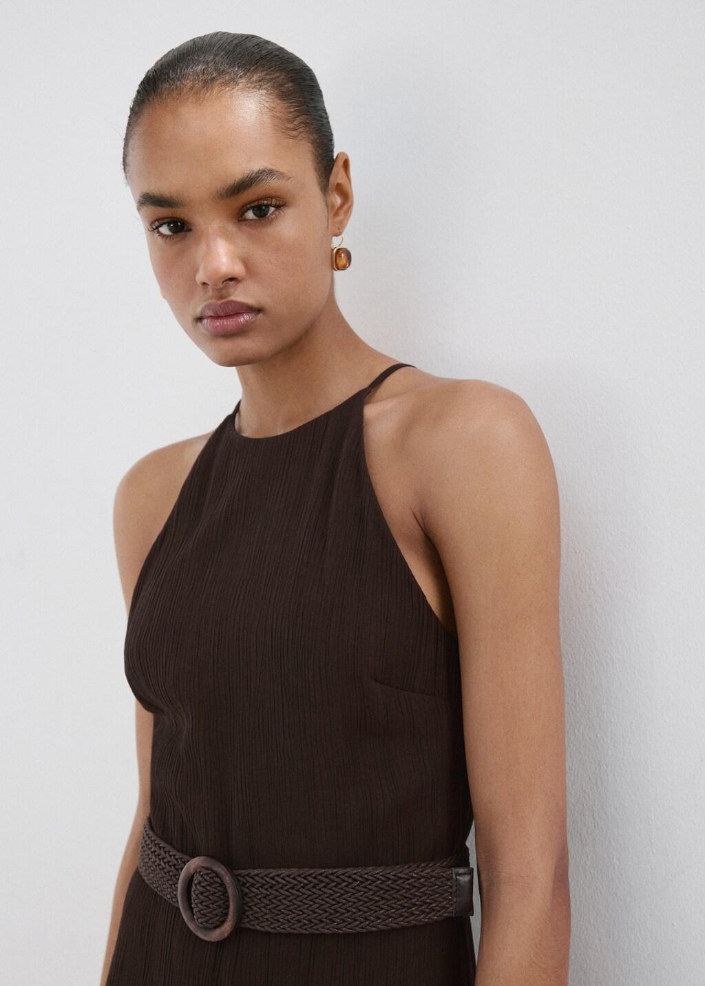 DARK BROWN Halter-neck jumpsuit with belt, 0201_32, large image number 3