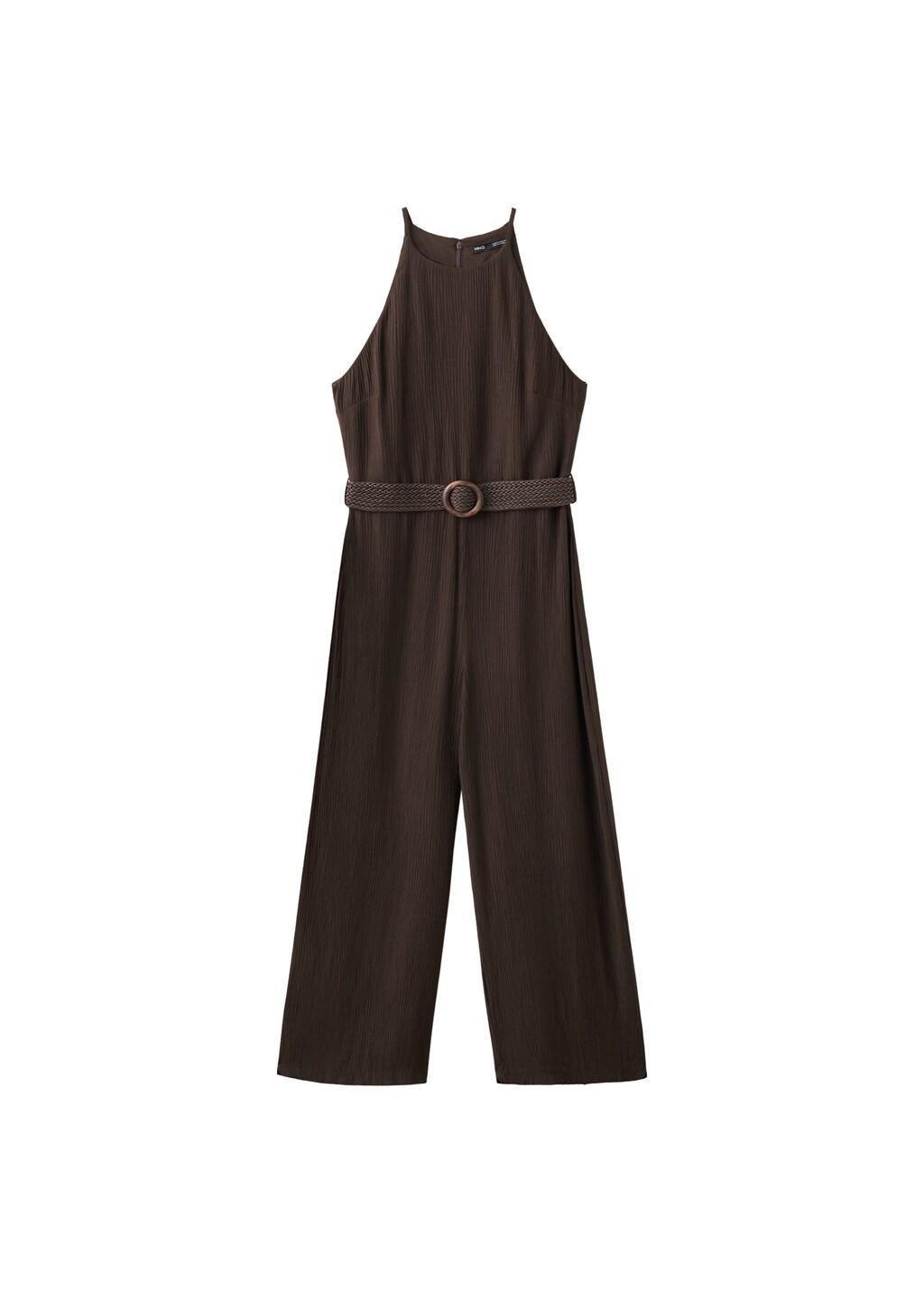 DARK BROWN Halter-neck jumpsuit with belt, 0201_32, large image number 6