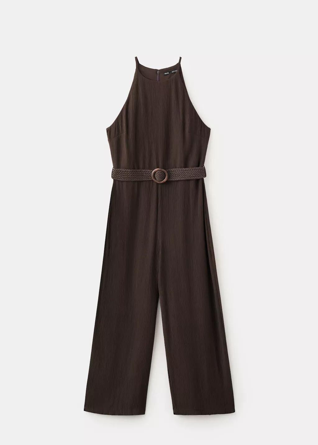 DARK BROWN Halter-neck jumpsuit with belt, 0201_32, large image number 7