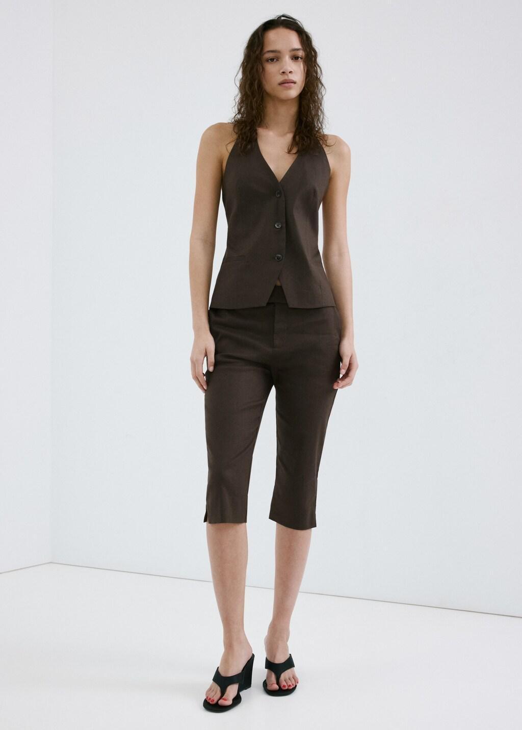 Brown Halter Neck Linen Waistcoat, Dark Brown, medium