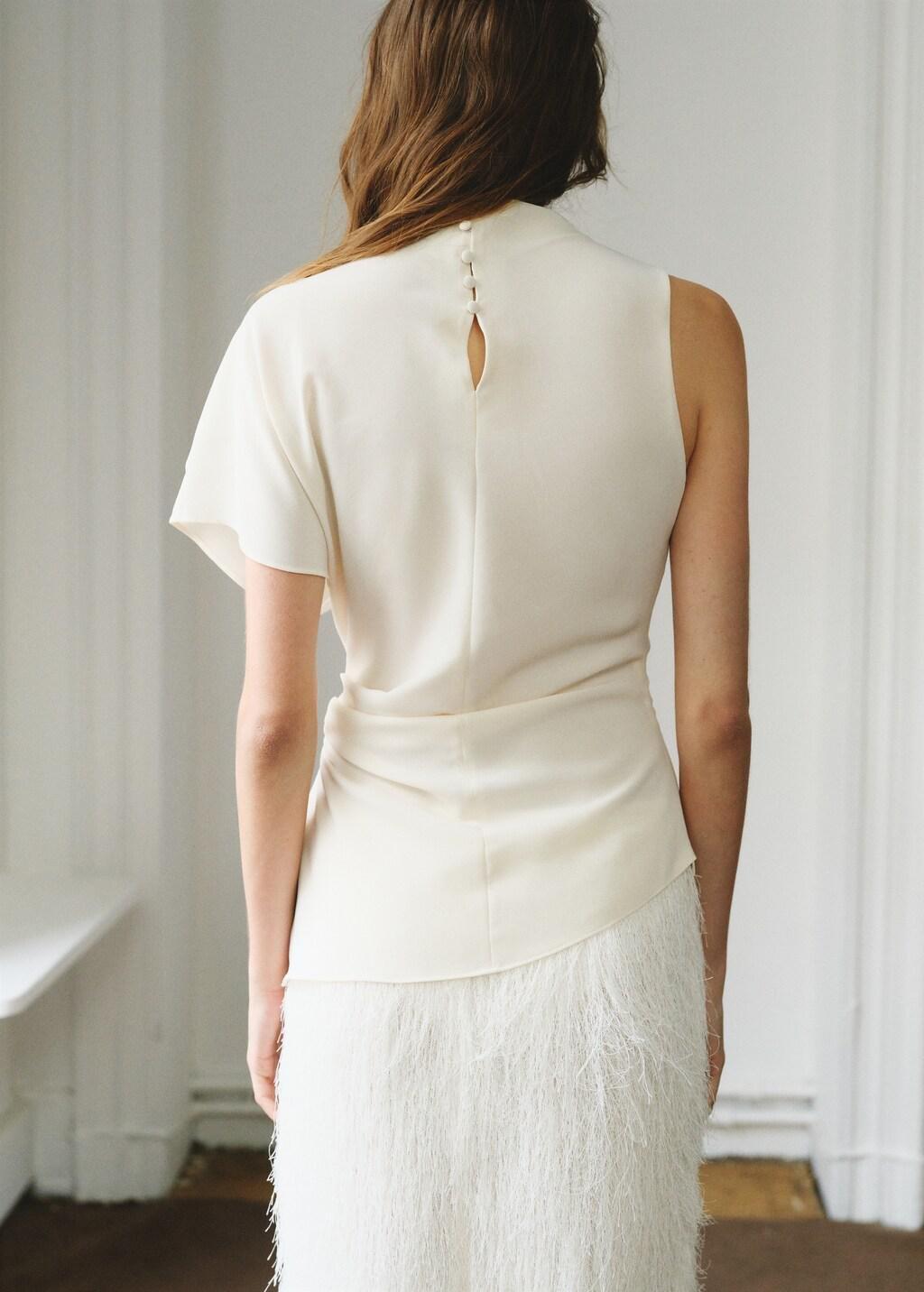 Beige Asymmetrical Blouse With Ruched Detail, Light Beige, large image number 2