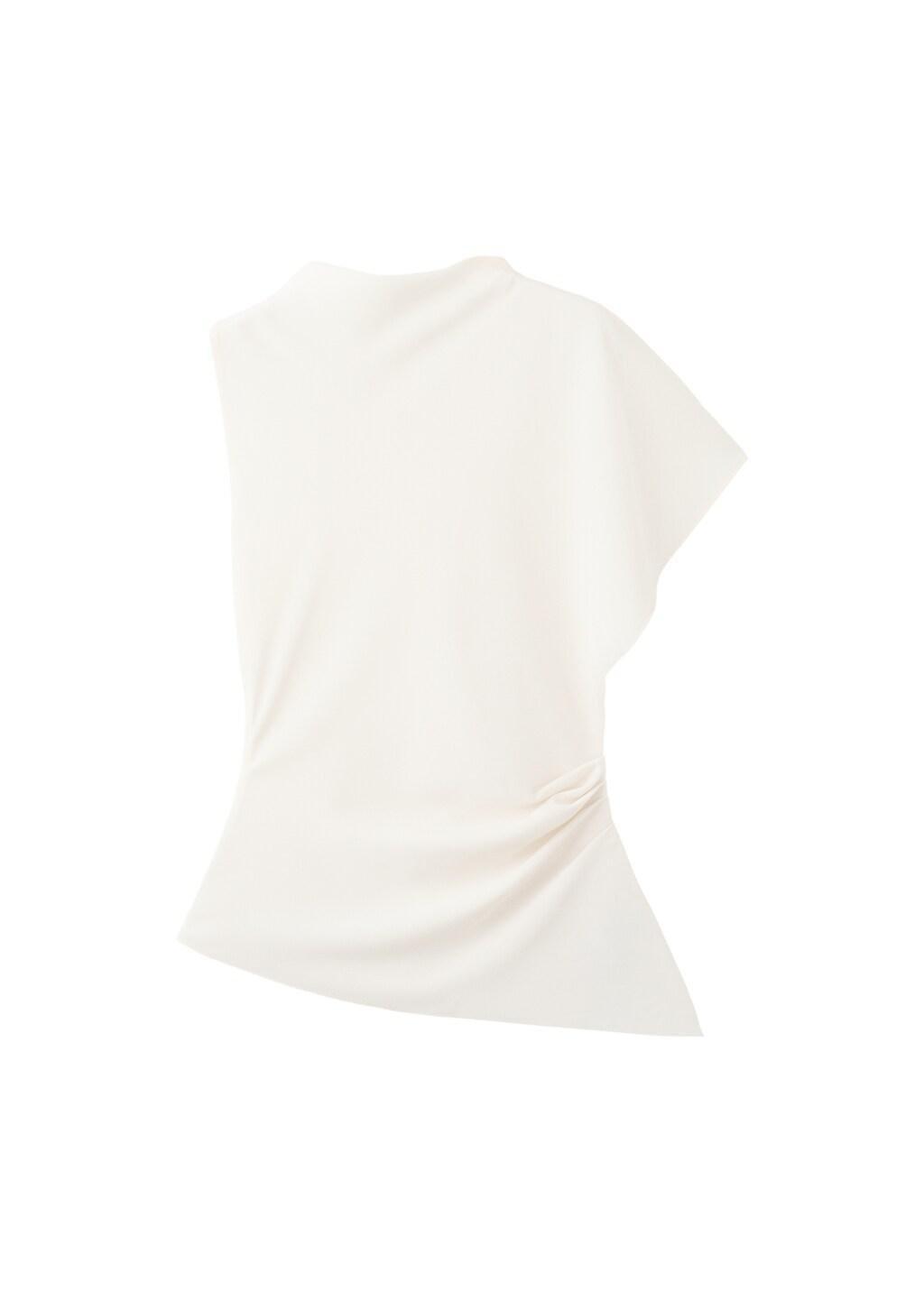 Beige Asymmetrical Blouse With Ruched Detail, Light Beige, large image number 6