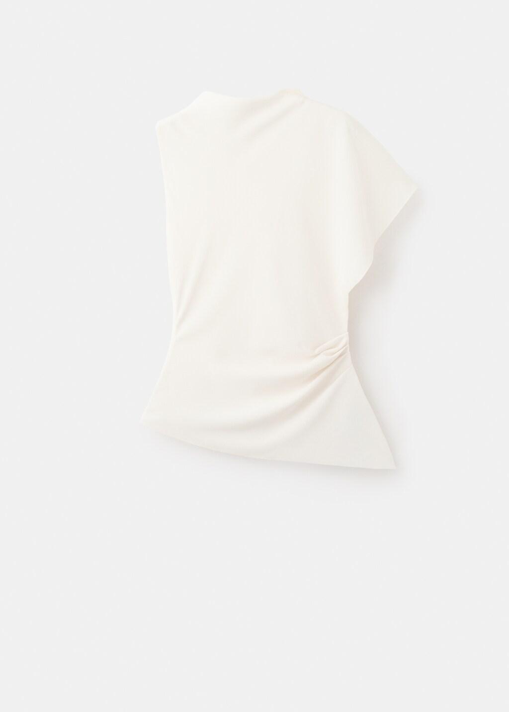 Beige Asymmetrical Blouse With Ruched Detail, Light Beige, large image number 7
