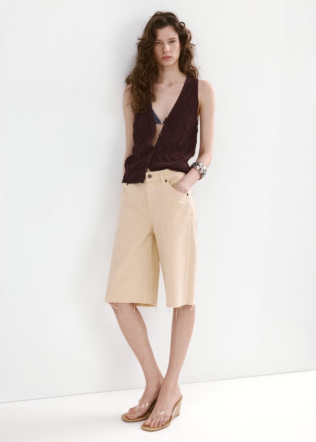 Brown Openwork Knit V-Neck Gilet, Dark Brown, large image number 0