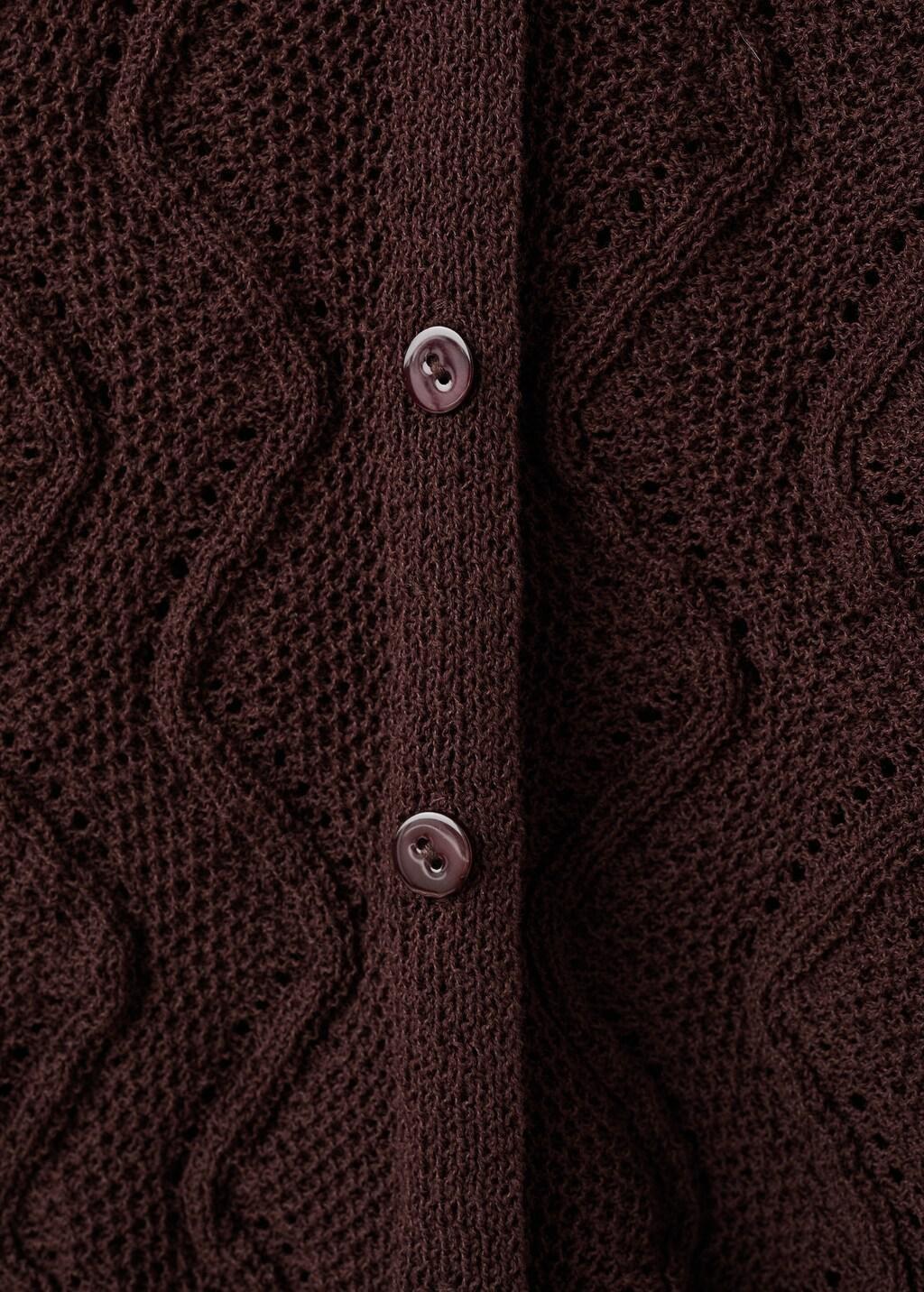Brown Openwork Knit V-Neck Gilet, Dark Brown, large image number 1