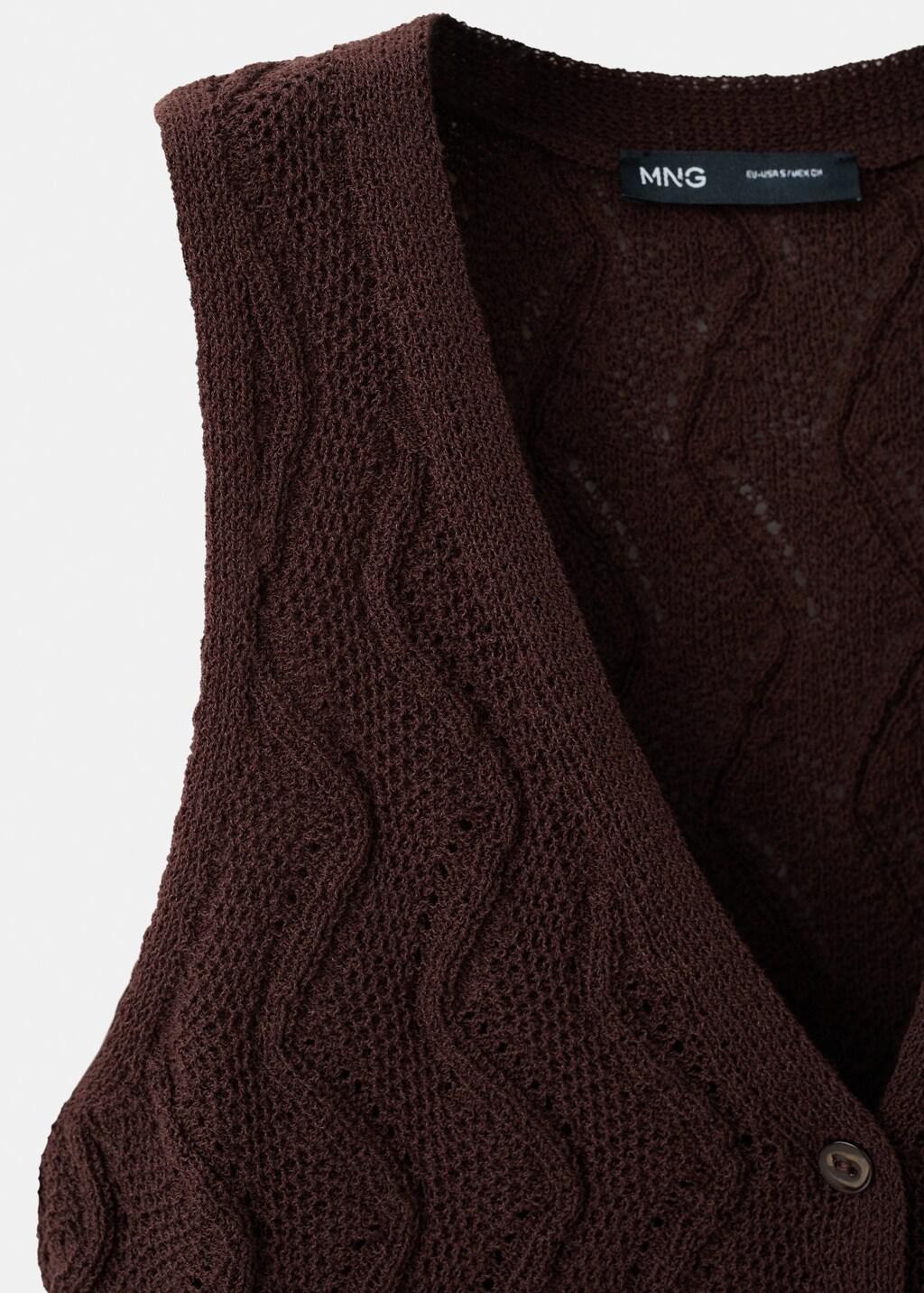 Brown Openwork Knit V-Neck Gilet, Dark Brown, large image number 4