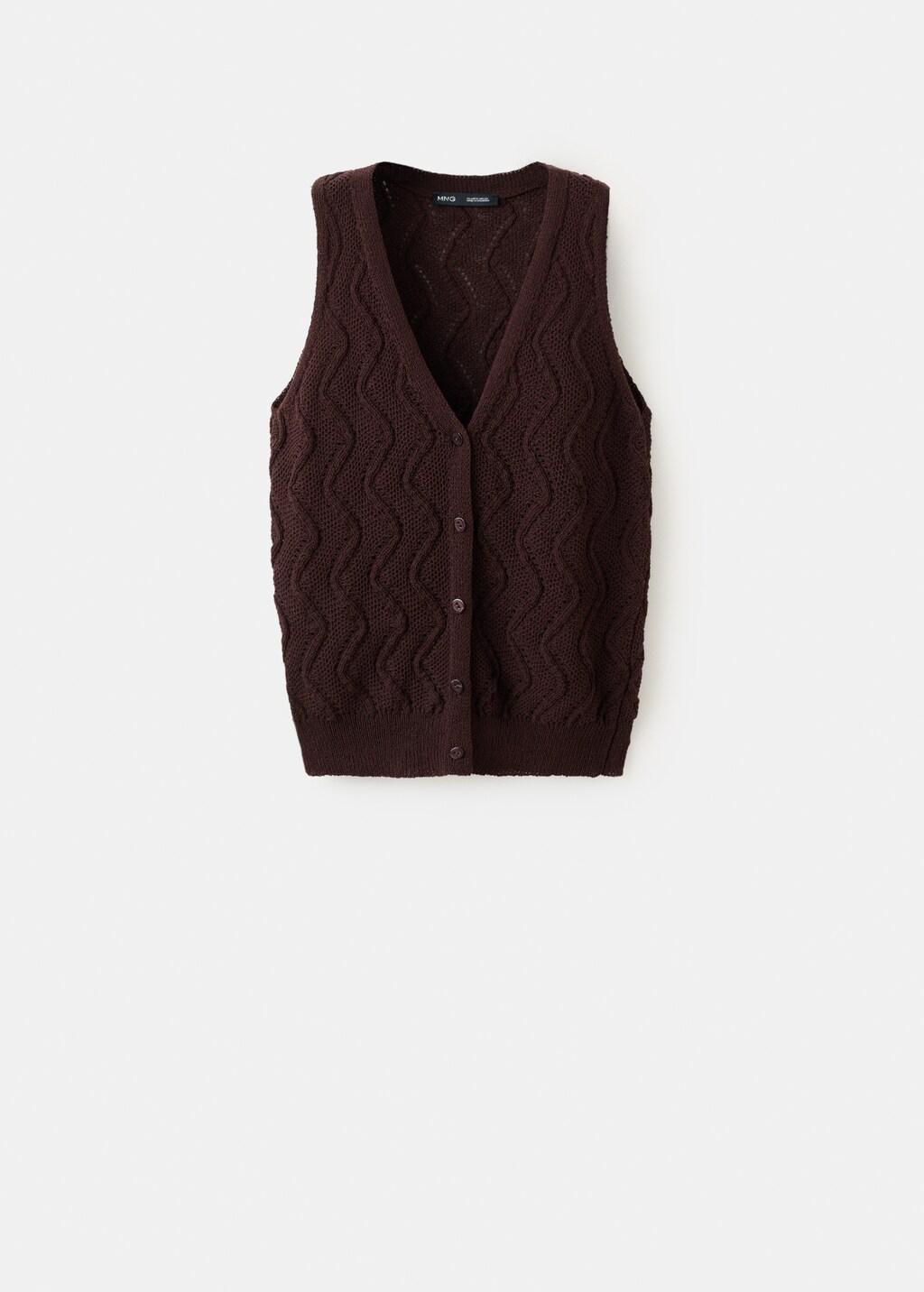 Brown Openwork Knit V-Neck Gilet, Dark Brown, large image number 7