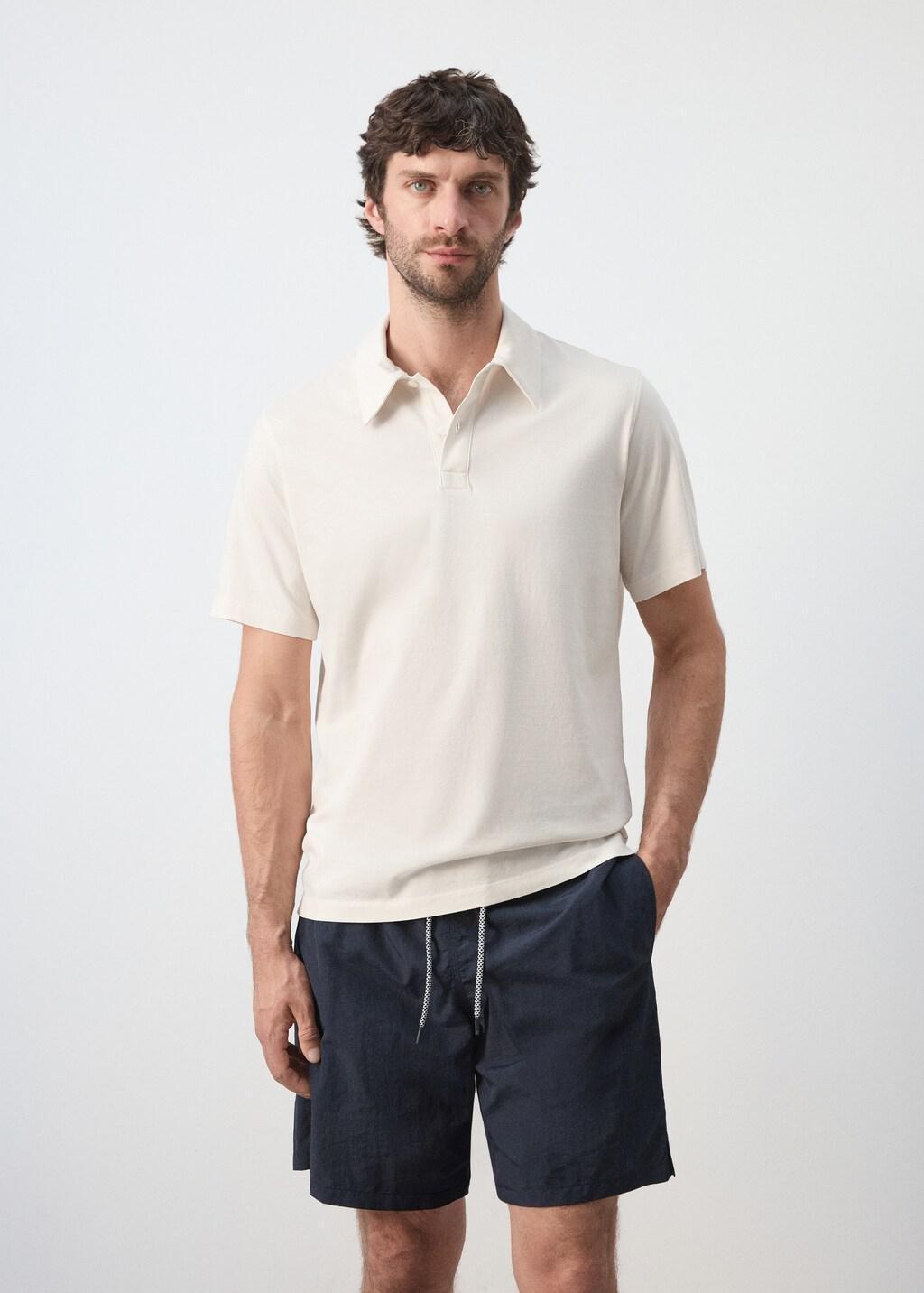 Beige Cotton Regular-Fit Polo Shirt, Light Beige, large image number 3