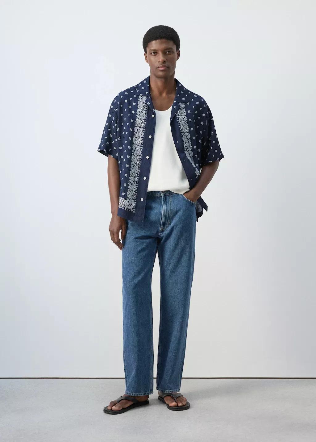 Navy Printed Fluid Regular-Fit Shirt, 0201_56, large image number 0