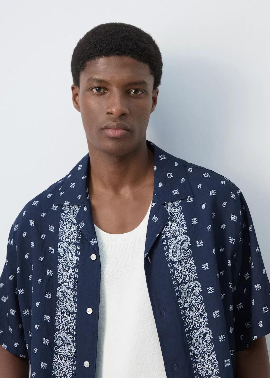 Navy Printed Fluid Regular-Fit Shirt, 0201_56, large image number 4